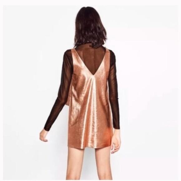 Zara Ruffle Tank Mini Dress in Rose Gold - Picture 2 of 7